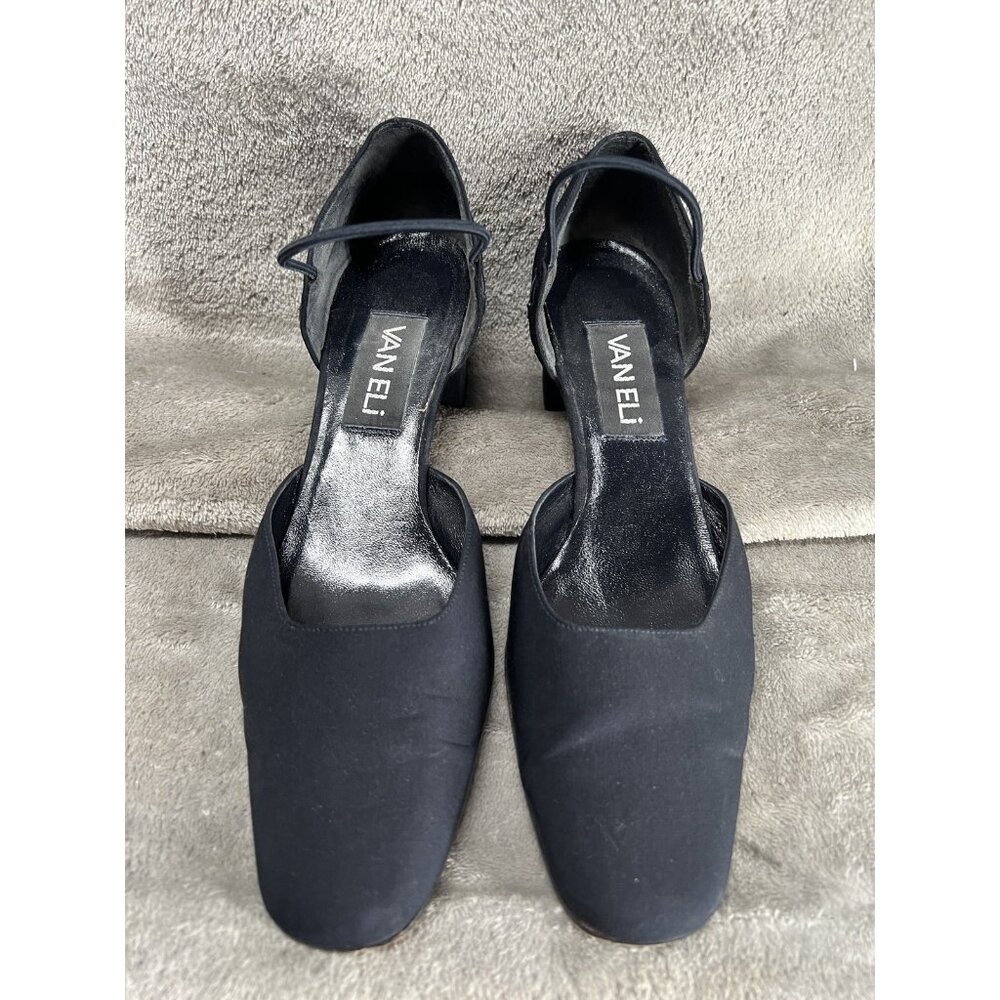 Vtg 1990s Vaneli Women’s 8 N Navy Square Toe Block Kitten Heel Dress Shoes Pumps